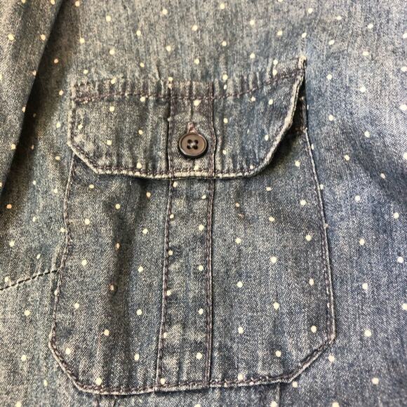 Apt 9 cotton chambray polka dot blouse roll tab sleeves size medium - Picture 6 of 9